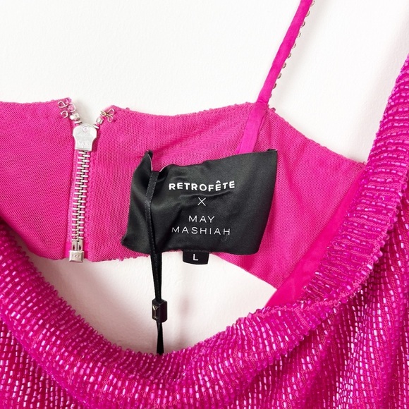 NWT Retrofete x May Mashiah Topaz Glass Beaded Dress In Fuschia L - Picture 3 of 13